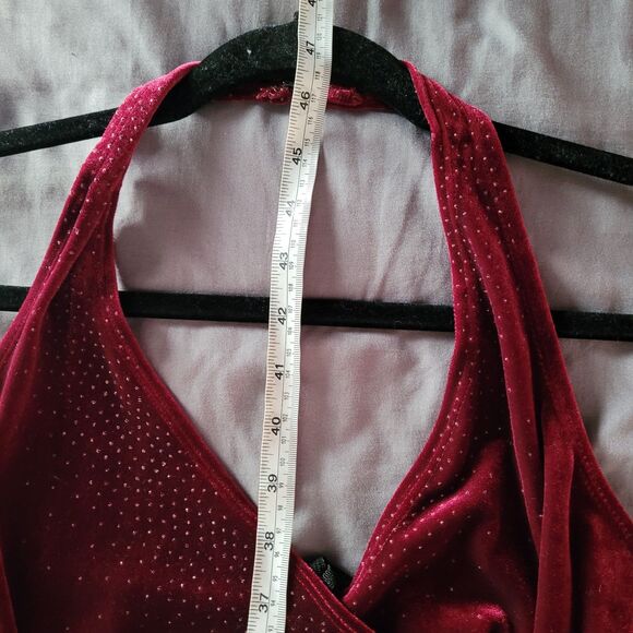 Y2K RAMPAGE Red Burnout Velvet Halter Midi Dress Size Small Whimsigoth Fairy - Picture 5 of 6